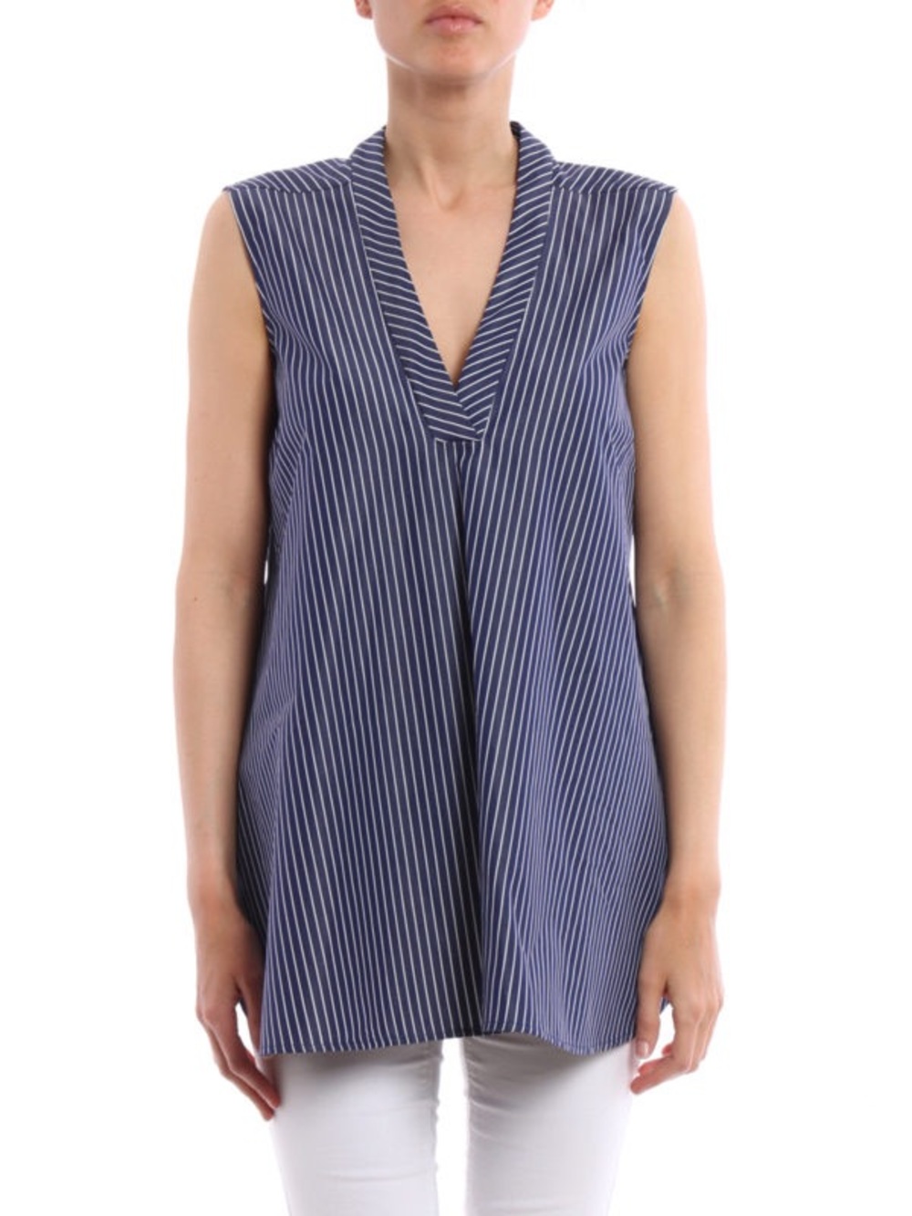 Stella McCartney Navy and White Stripe V-Neck Poplin Tunic Top Size 40/8-10
